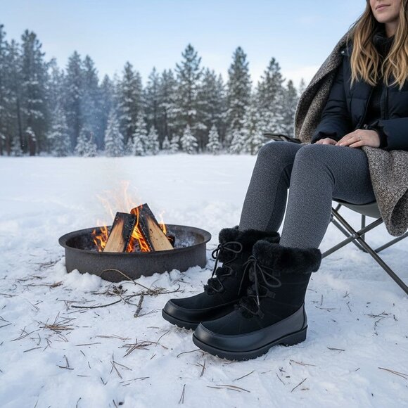 JBU 10 Boot Woman Faux Fur Winter Snow Outdoor Combat Water Resistant Shoe Jambu - Picture 12 of 13